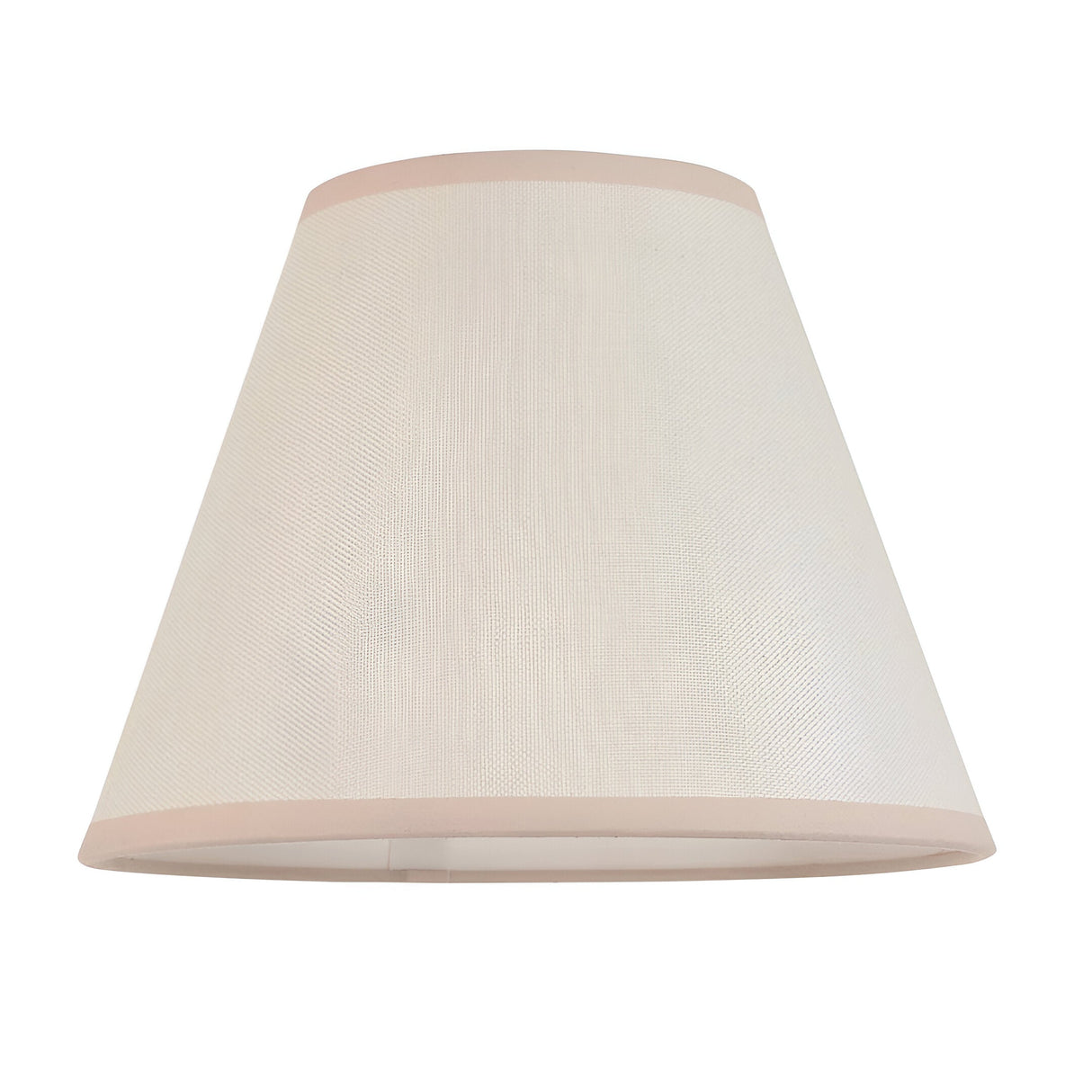 Endon Carlworth Ivy table lamp shade in vintage white cotton-mix fabric with almond taped edges, tapered empire shape, shown on a plain white background.