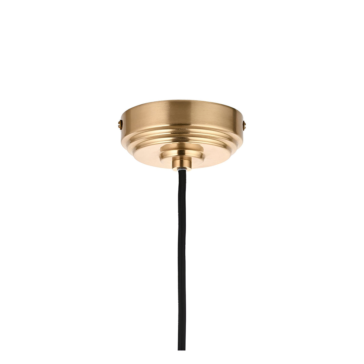 Endon Brackmont Flex Set pendant ceiling rose in brushed aged brass with black braided fabric cable, shown on a plain white background.