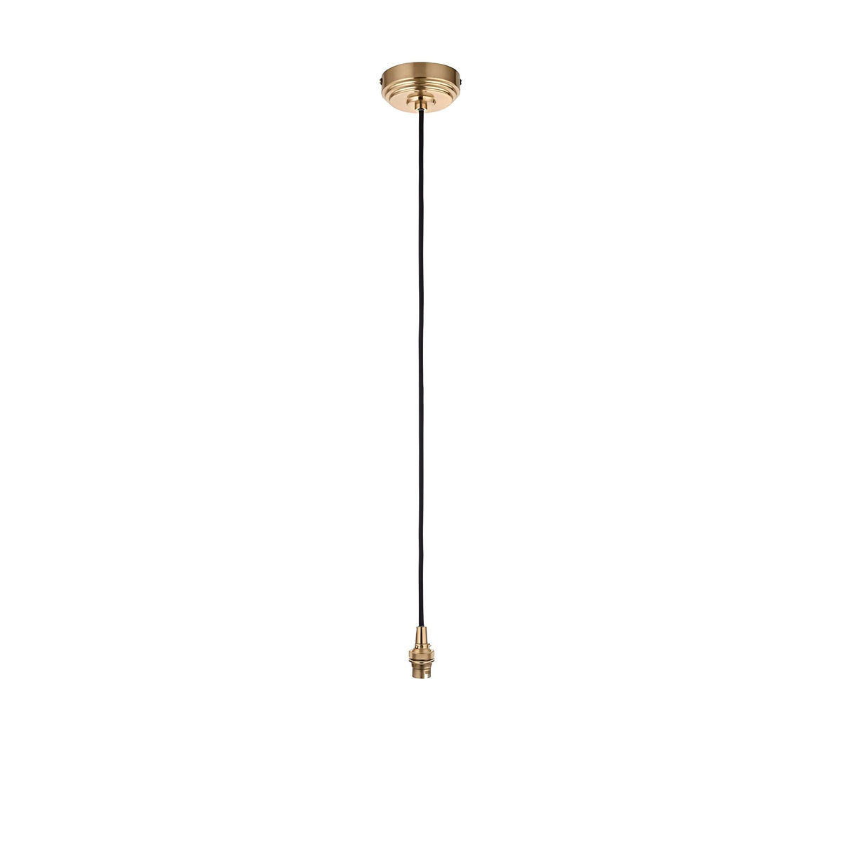 Endon Brackmont Flex Set pendant fitting in brushed aged brass with a B22 lampholder and black braided fabric cable, shown on a plain white background.