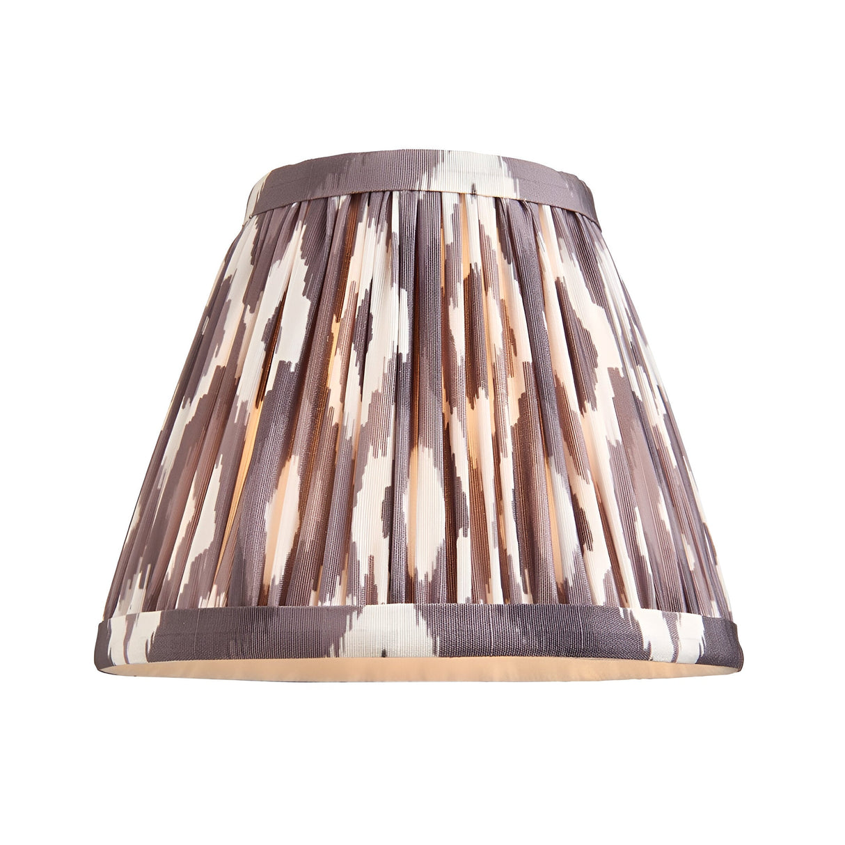 Caldmere 5 Light Ikat Pendant shade in grey, tapered fabric shade with pleated finish and ikat pattern, shown against a plain white background.