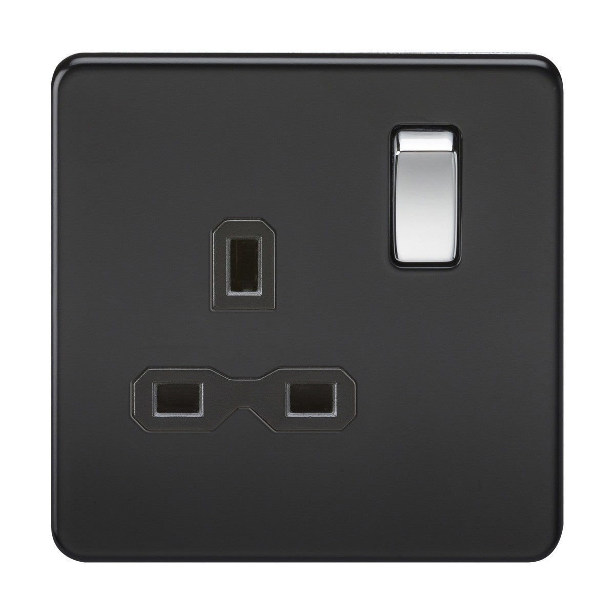 13A 1G DP Switched Socket - Matt Black with Black Insert and Chrome Rocker