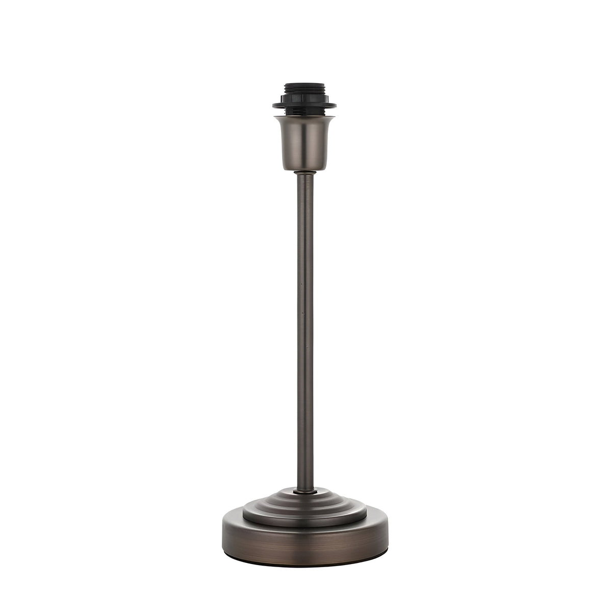 Endon Chartworth table lamp base in bronze with a stepped tapering stem and E14 bulb holder, shown without a shade on a plain white background.