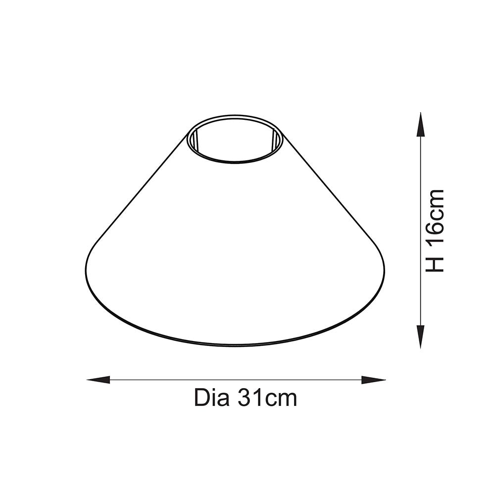 Line drawing of the Aldmont Avalon Table Lamp's tapered fabric shade only, showing 31cm diameter and 16cm height on a white background.