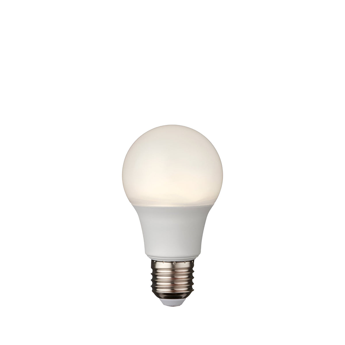 Endon 8W E27 LED GLS bulb with classic rounded opal polycarbonate shape and Edison screw cap, shown against a plain white background.