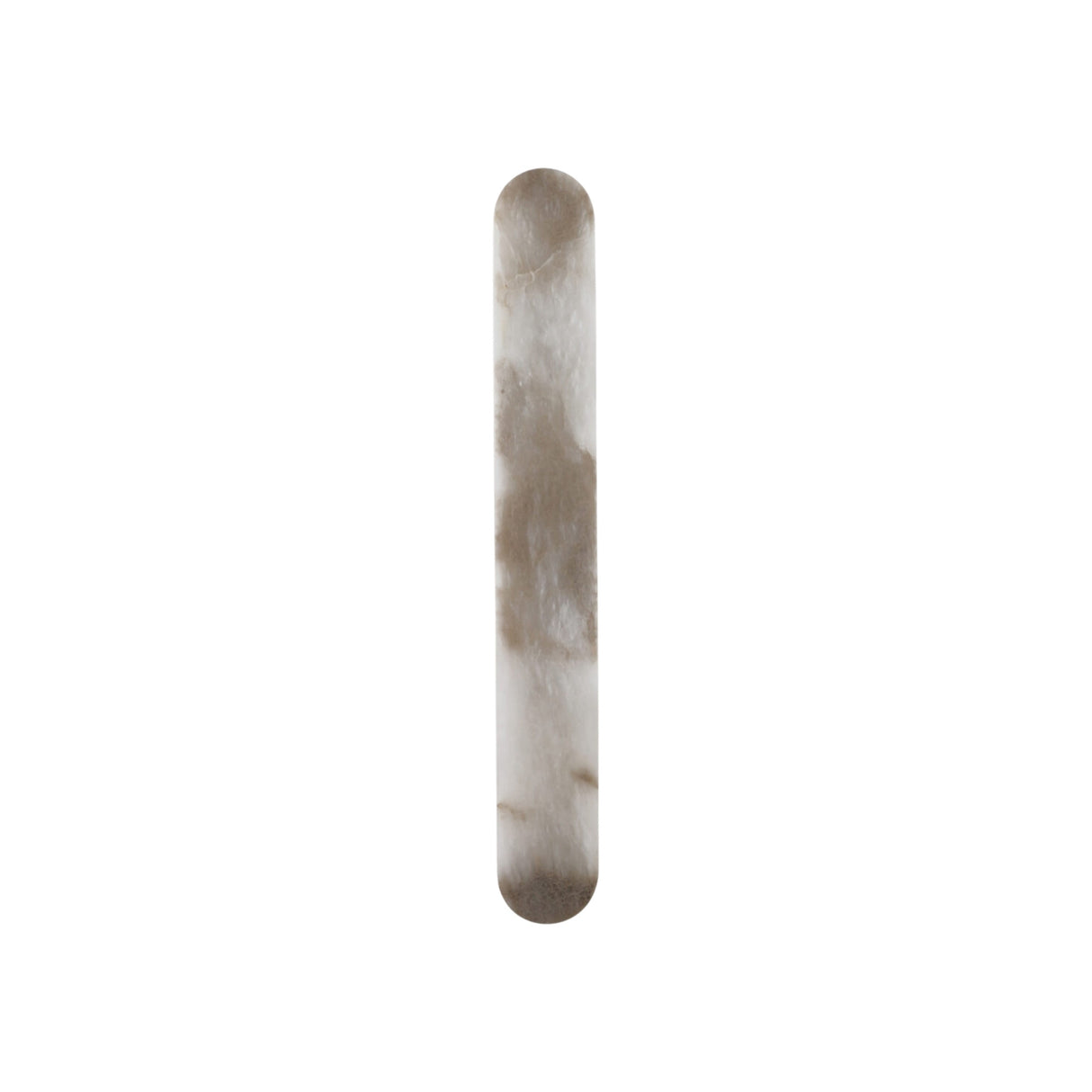 The Arvella LED Small Column Alabaster Wall Light in Soft White features a single, vertical Spanish alabaster stick in white and light gray tones, making it an elegant addition to any space.