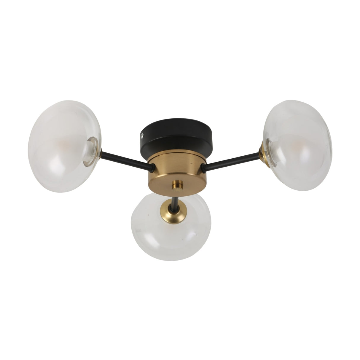 The Galaxy 3 Light Wall/Semi-Flush Ceiling Light - Black & White features a modern, retro-inspired design with three globe shades and sleek black and white finishes for ceiling or wall use.