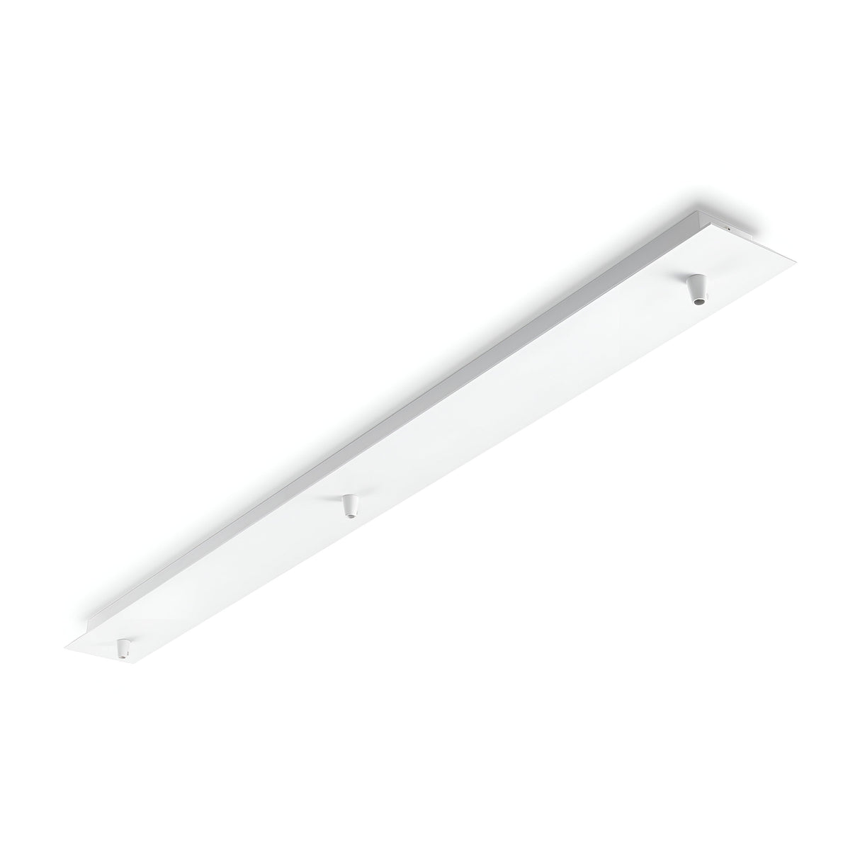 The Glacia Base Canopy 3 Light Rectangle - White exemplifies a minimalist lighting setup with its long, rectangular design and three evenly spaced spotlights, perfectly crafted for modern interior illumination.