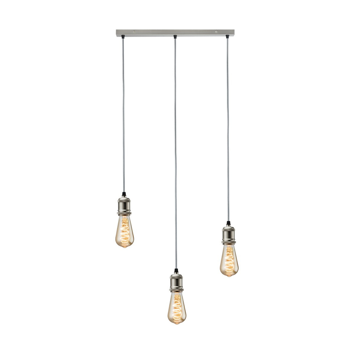 CALLA - 230V E27 Vintage 3 Light Bar Pendant - Brushed Chrome