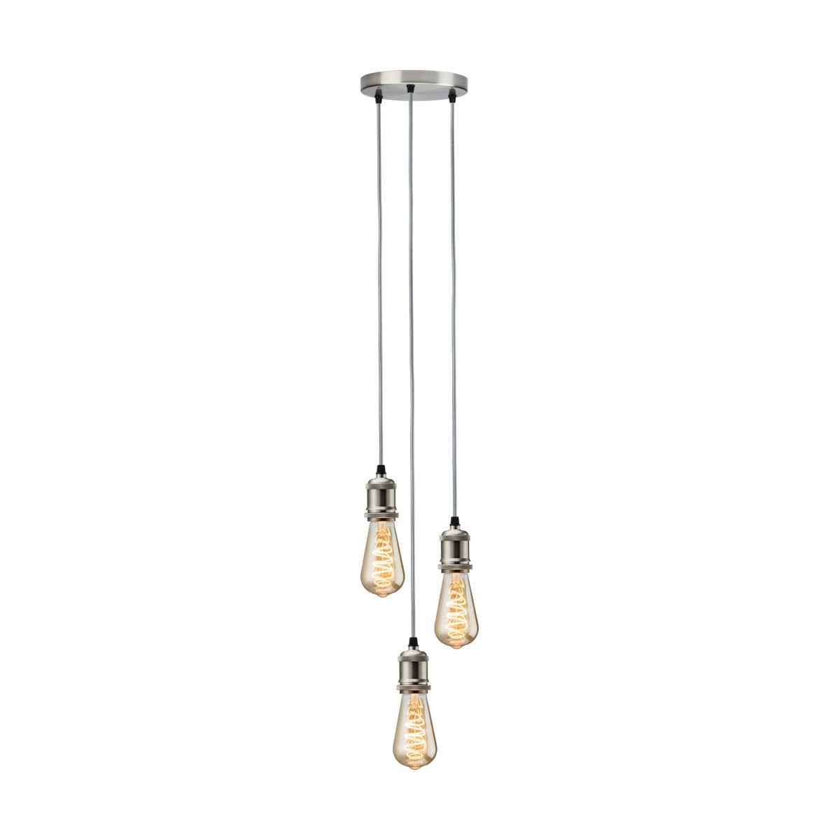 CALLA - 230V E27 Vintage 3 Light Pendant - Brushed Chrome