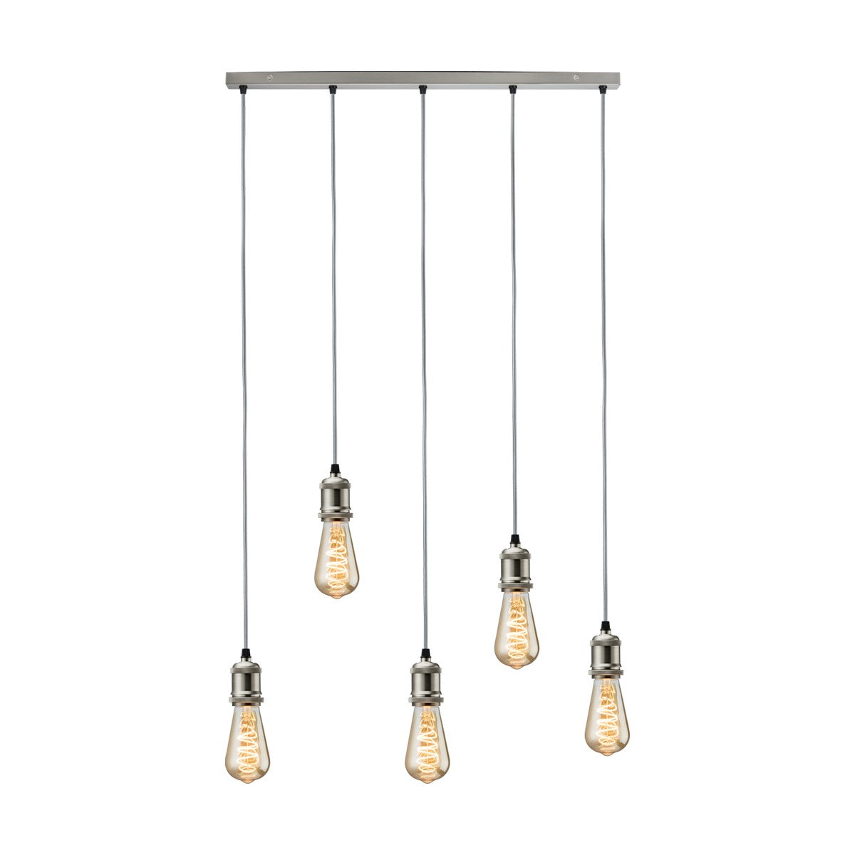 CALLA - 230V E27 Vintage 5 Light Bar Pendant - Brushed Chrome
