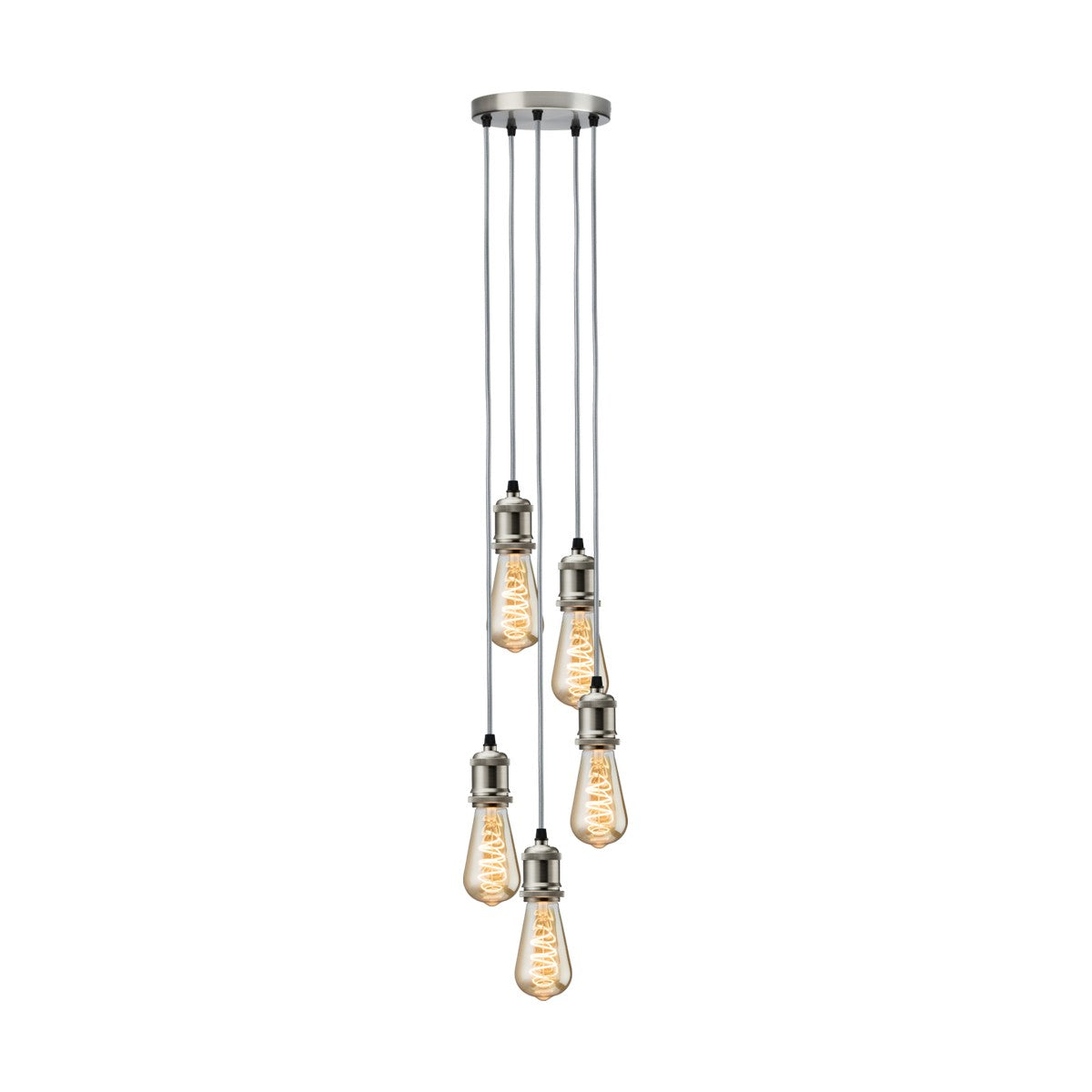 CALLA - 230V E27 Vintage 5 Light Pendant - Brushed Chrome
