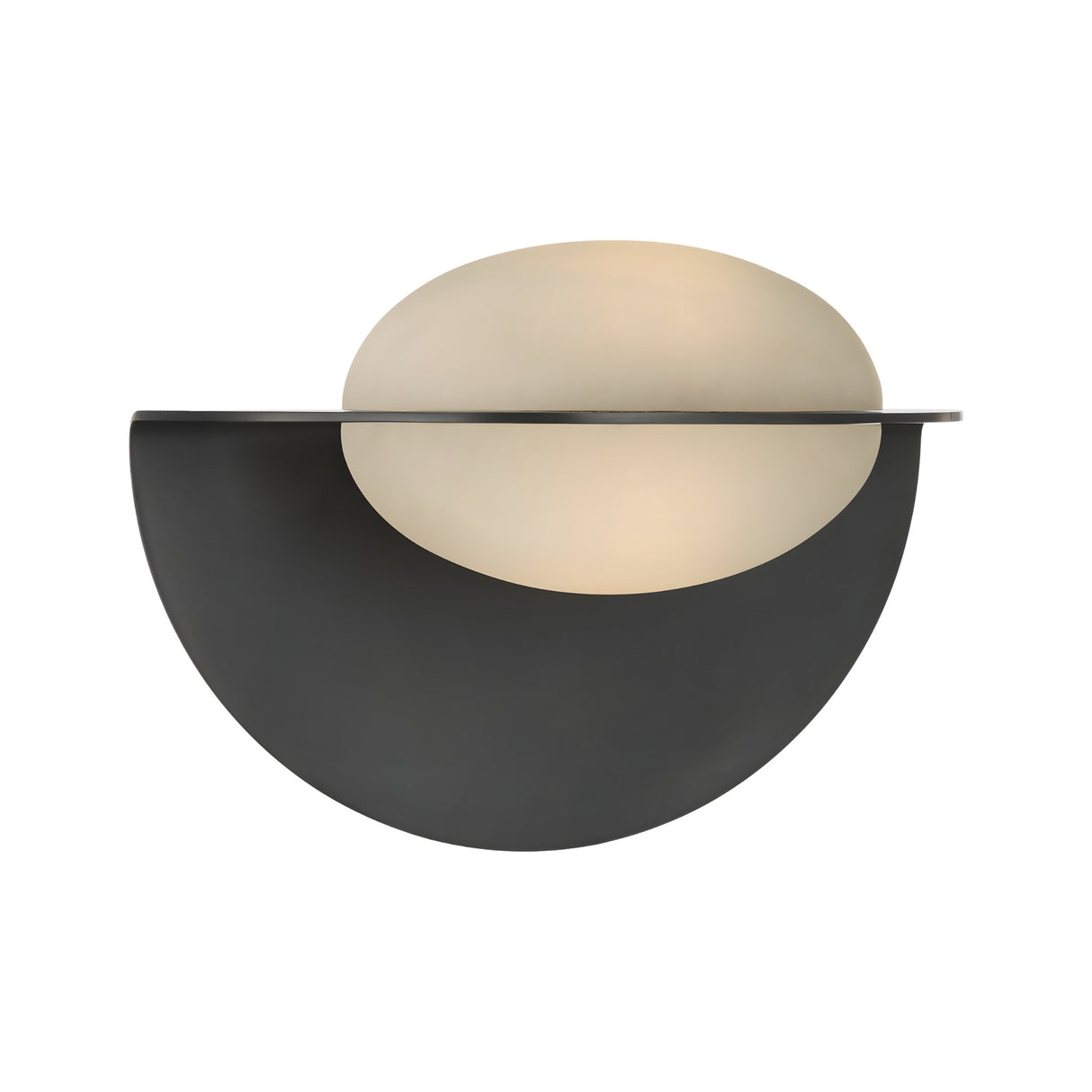 The Althia LED Alabaster Wall Light in matte black features a sleek semicircular base with a frosted glass globe, offering a minimalist design ideal for modern interiors.