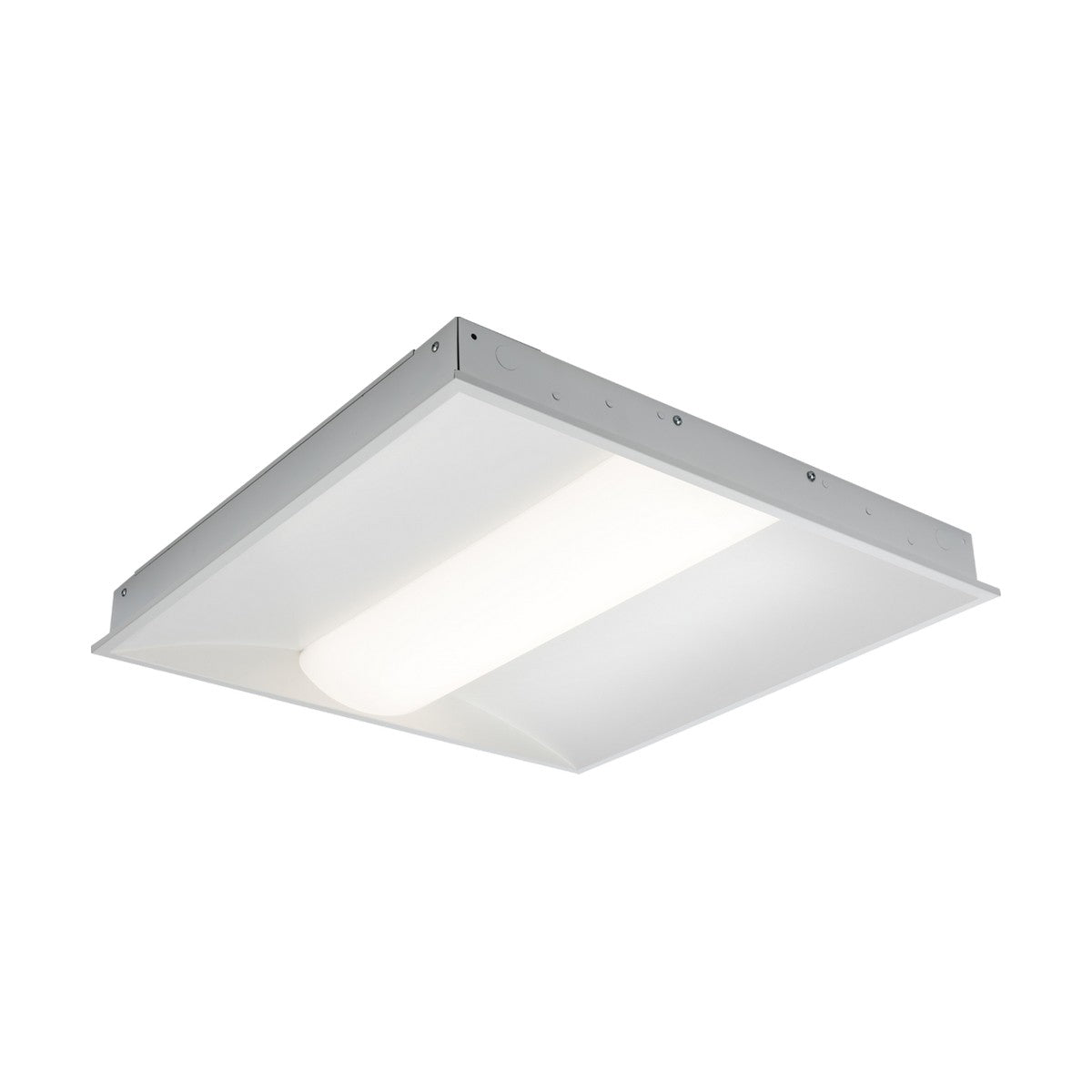 The Square 595x595 CCT LED Troffer Panel Light 33W is a ceiling-mounted fixture featuring a sleek rectangular design with a white frame. It offers triple color temperature adjustment and has a diffused surface, making it ideal for indoor use. This light provides bright and energy-efficient illumination, perfect for versatile commercial applications.