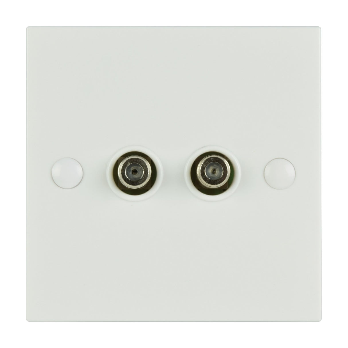AV:Link double F-Type screw wallplate with two coaxial connectors on a square white plastic faceplate, shown against a plain background.