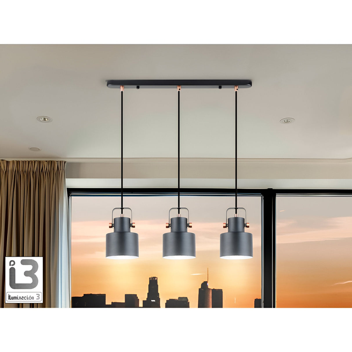 I3-Erika 3 Light Bar Pendant - Matte Black/Satin Copper