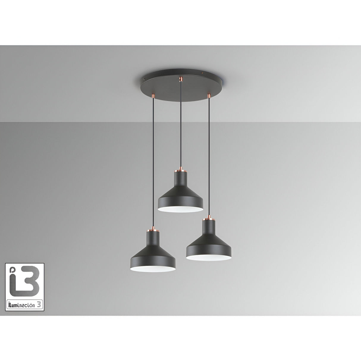 I3 - Irias 3 Light Cluster Pendant Light - Matte Black/Copper