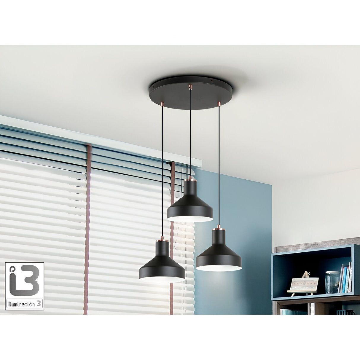 I3 - Irias 3 Light Cluster Pendant Light - Matte Black/Copper