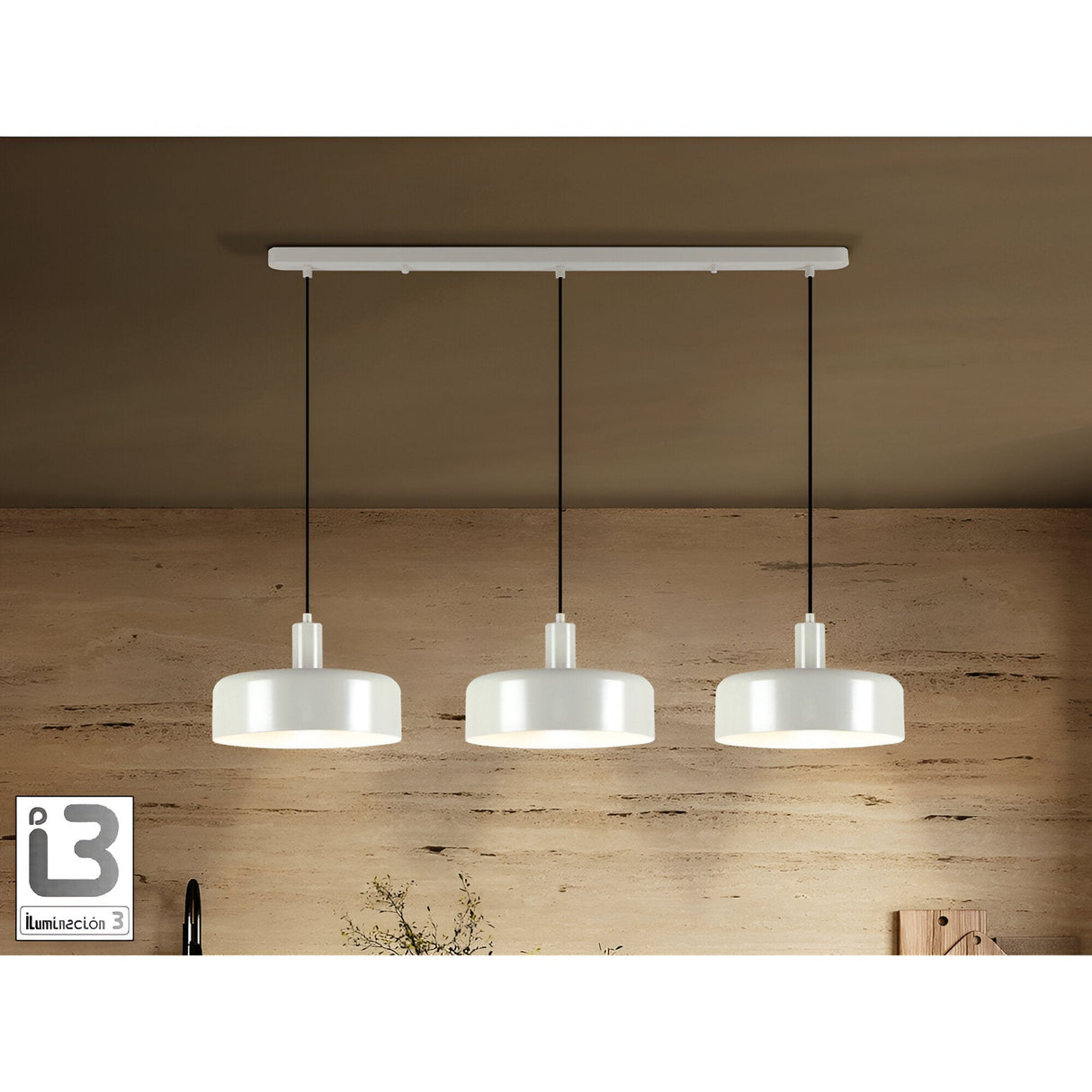 I3 - Alessia 3 Light Bar Pendant - Satin Pearl Gray/Matte White