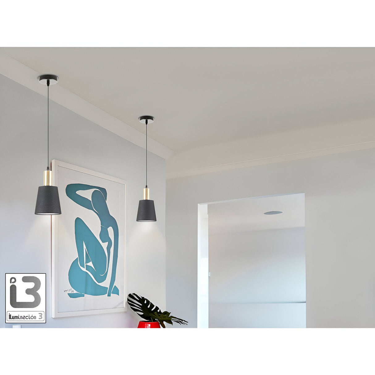 Gisela 1 Light Pendant - Matte Black/Satin Brass