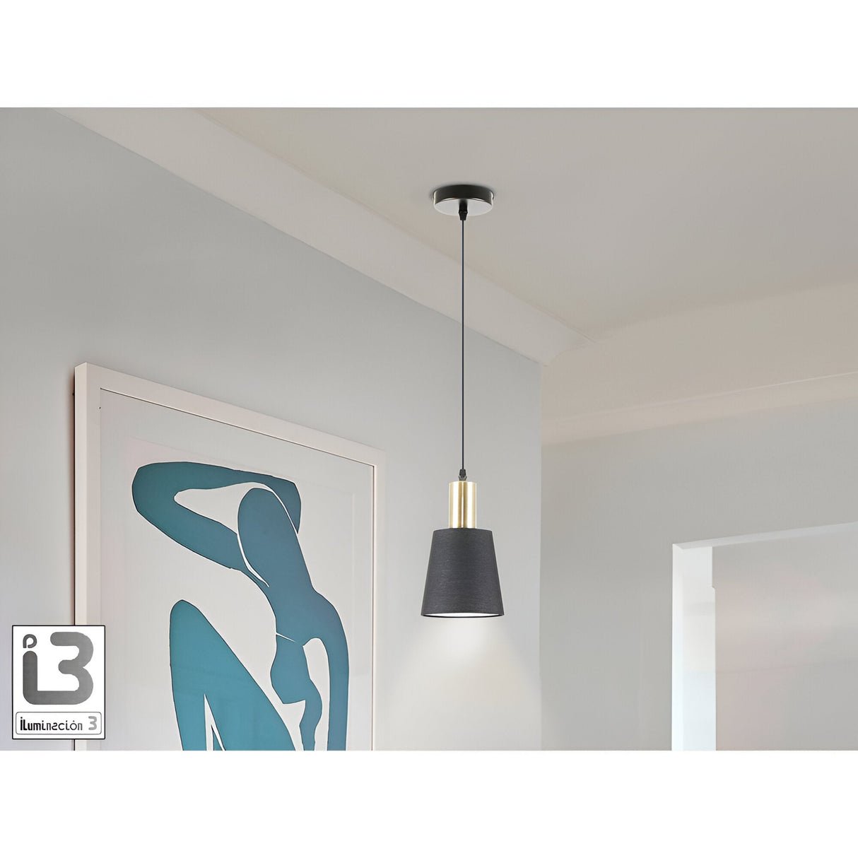 Gisela 1 Light Pendant - Matte Black/Satin Brass