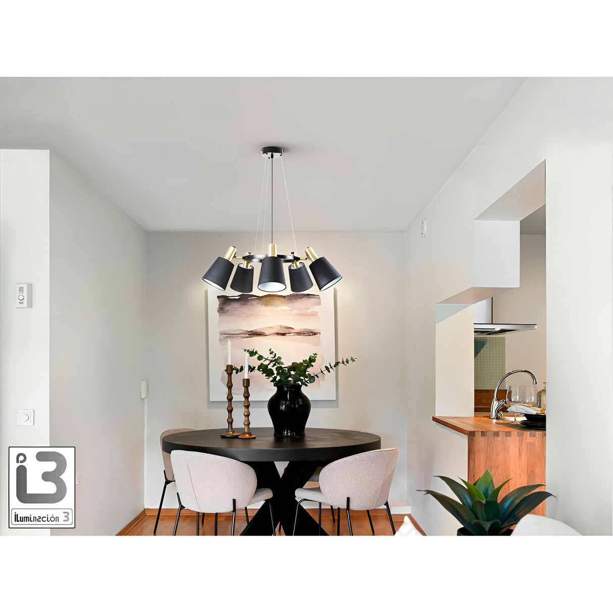 I3 - Gisela 5 Light Circular Suspension - Black