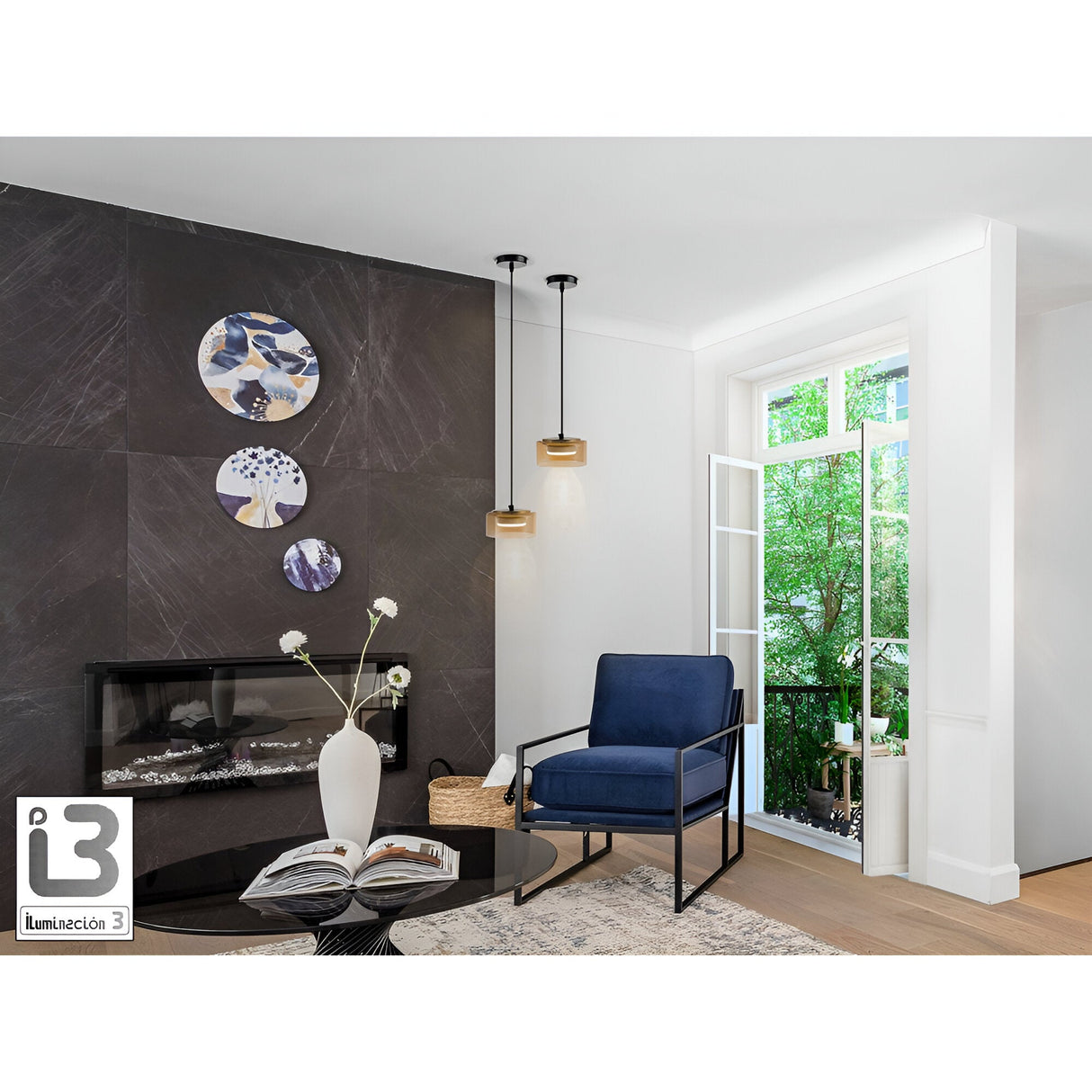 Olaia Single Pendant Light - Matte Black/Amber