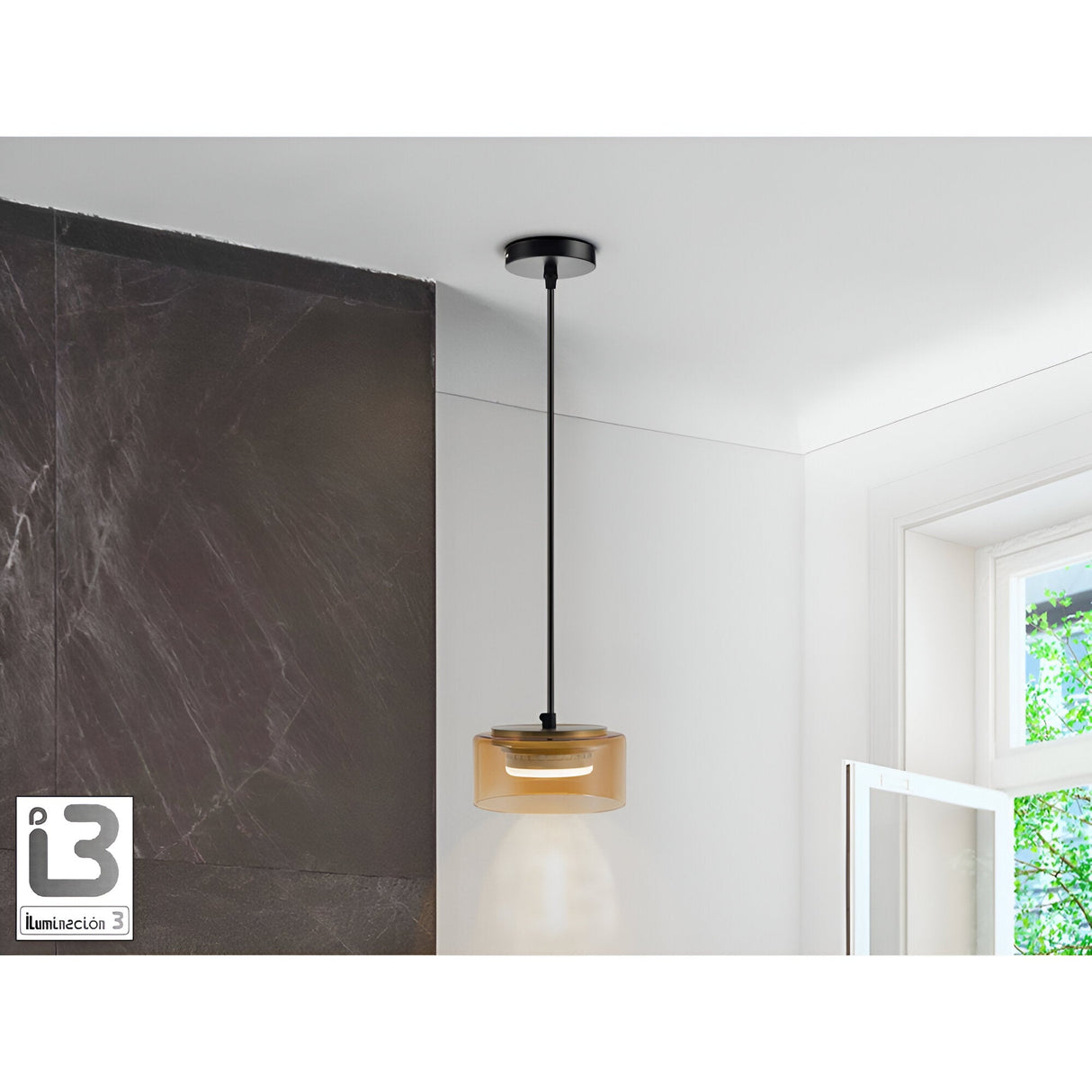 Olaia Single Pendant Light - Matte Black/Amber