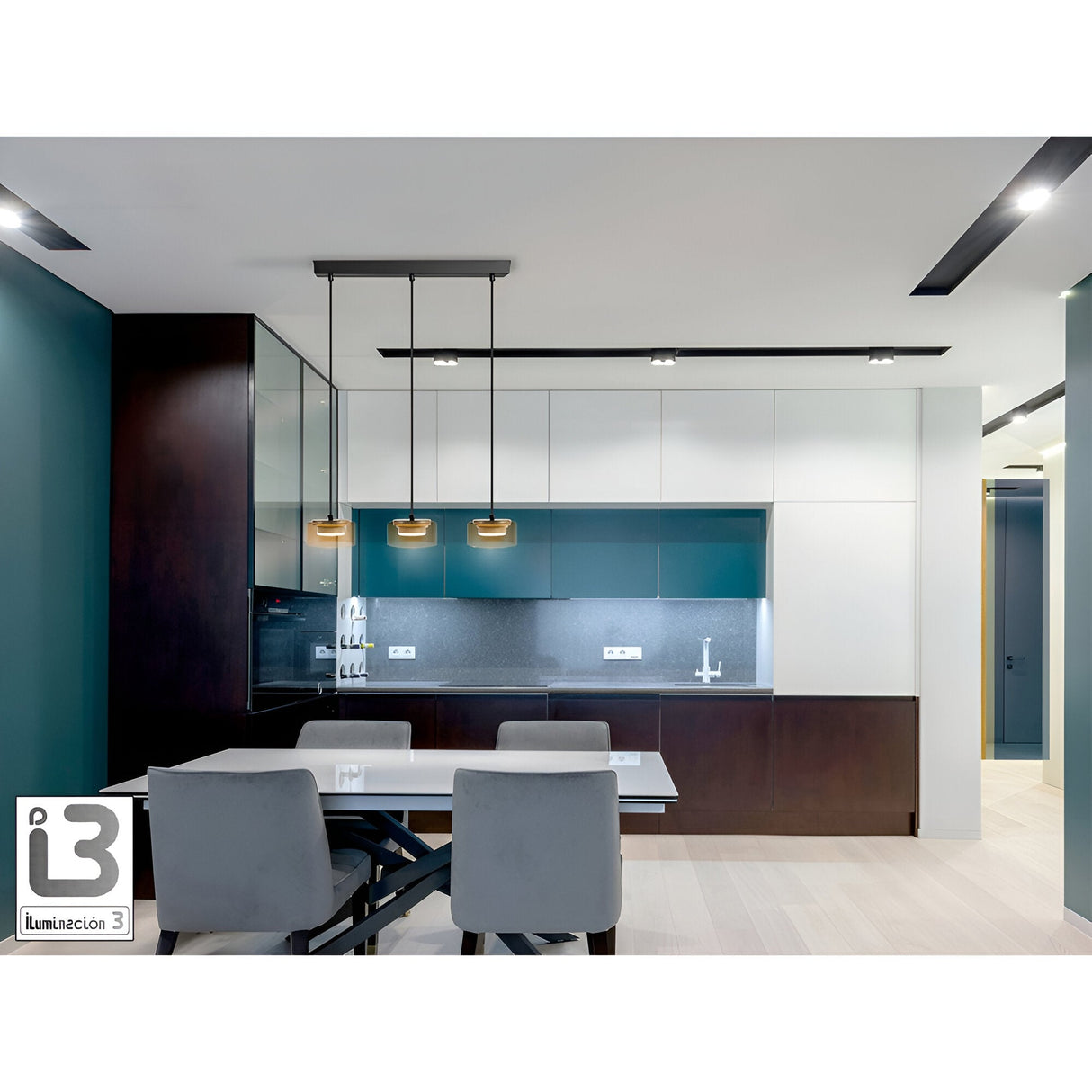 I3 - Olaia 5 Light Glass Bar Pendant - Matte Black/Amber