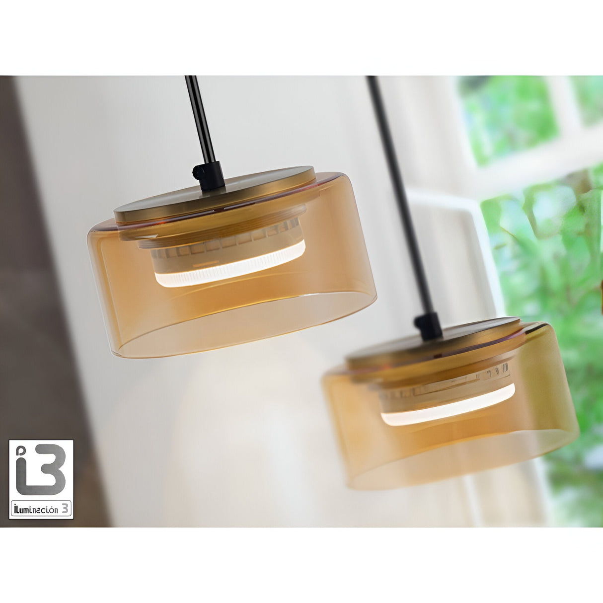 I3 - Olaia 5 Light Glass Bar Pendant - Matte Black/Amber