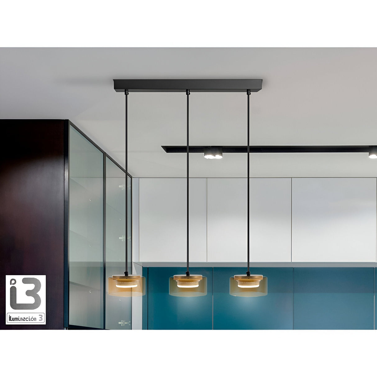 I3 - Olaia 5 Light Glass Bar Pendant - Matte Black/Amber