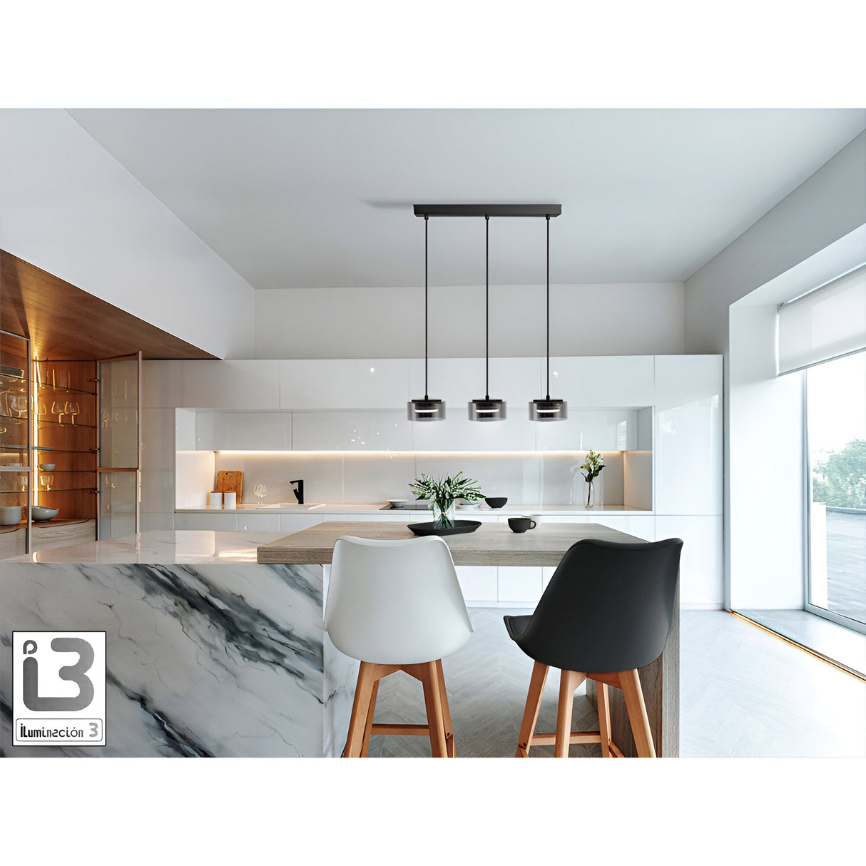 I3 - Olaia 5 Light Glass Bar Pendant - Smoked Black