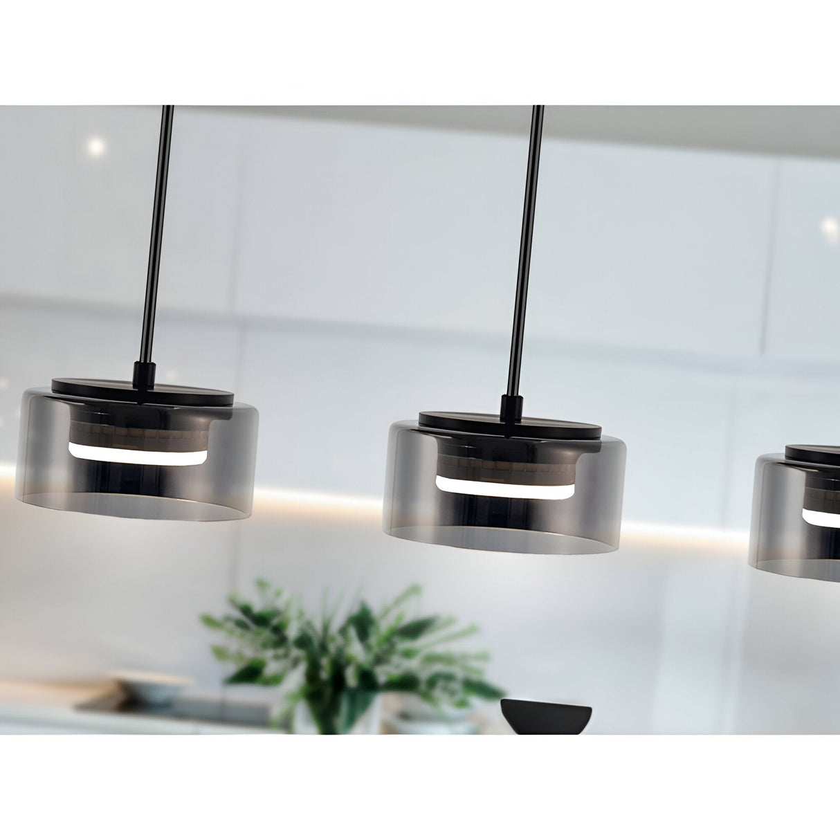 I3 - Olaia 5 Light Glass Bar Pendant - Smoked Black