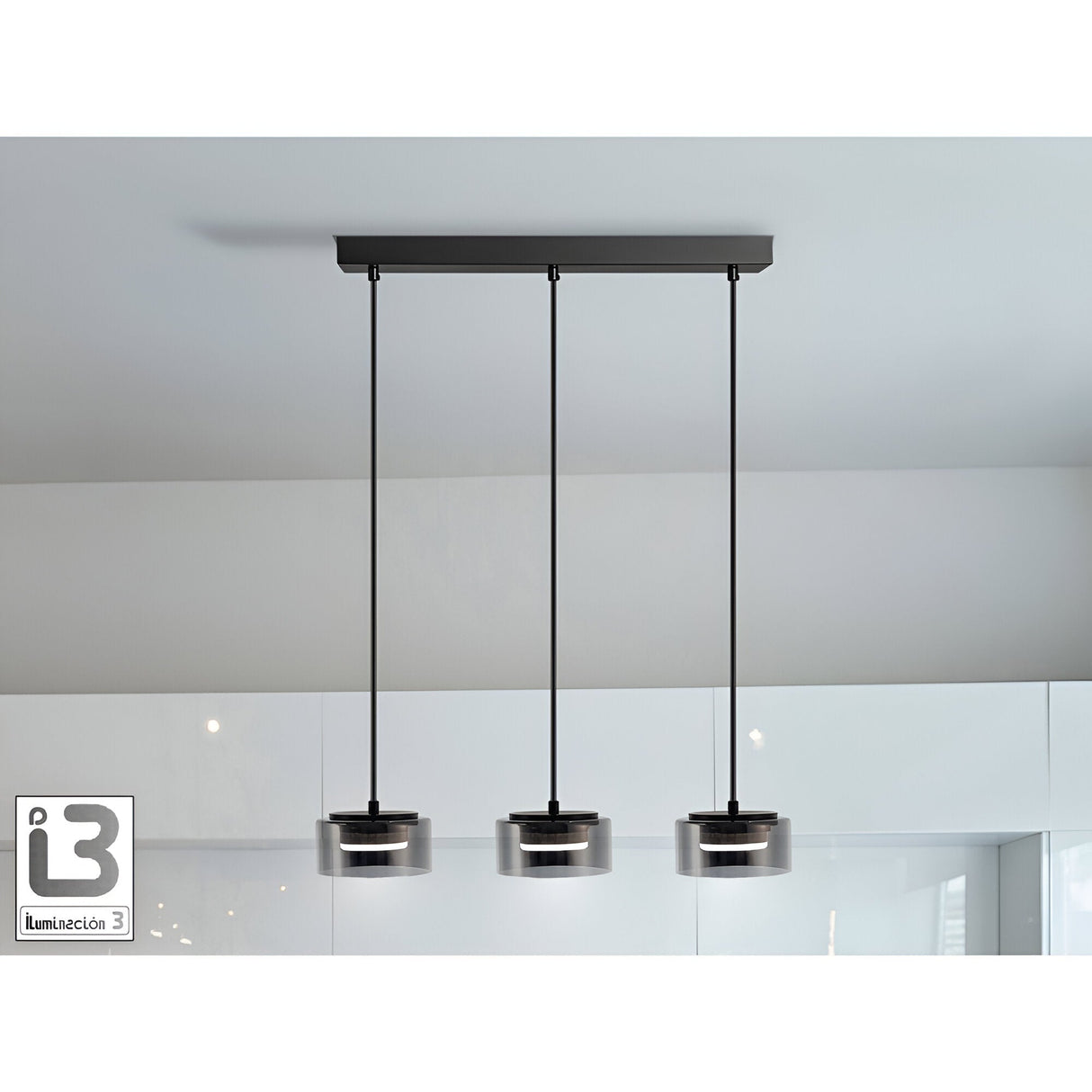I3 - Olaia 5 Light Glass Bar Pendant - Smoked Black