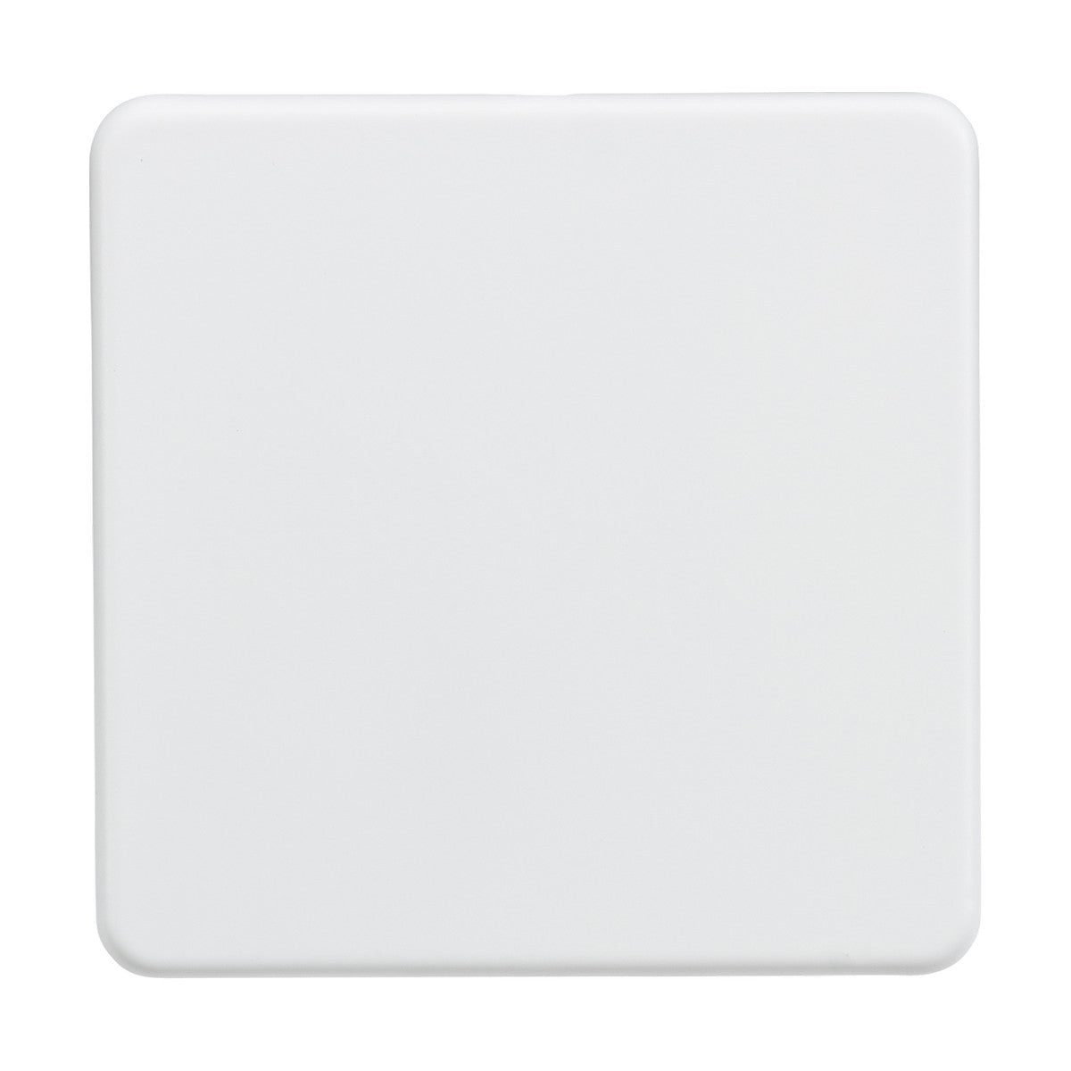 A 1 Gang Blanking Plate in matt white, screwless and low-profile with slightly rounded edges against a plain background.