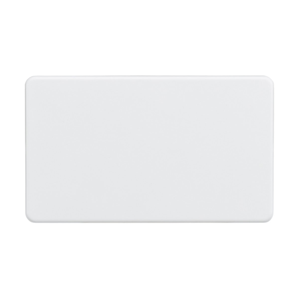 A 2 Gang Blanking Plate - Matt White (Screwless) with a plain white, matte finish against a white background, featuring slightly rounded corners and smooth edges.