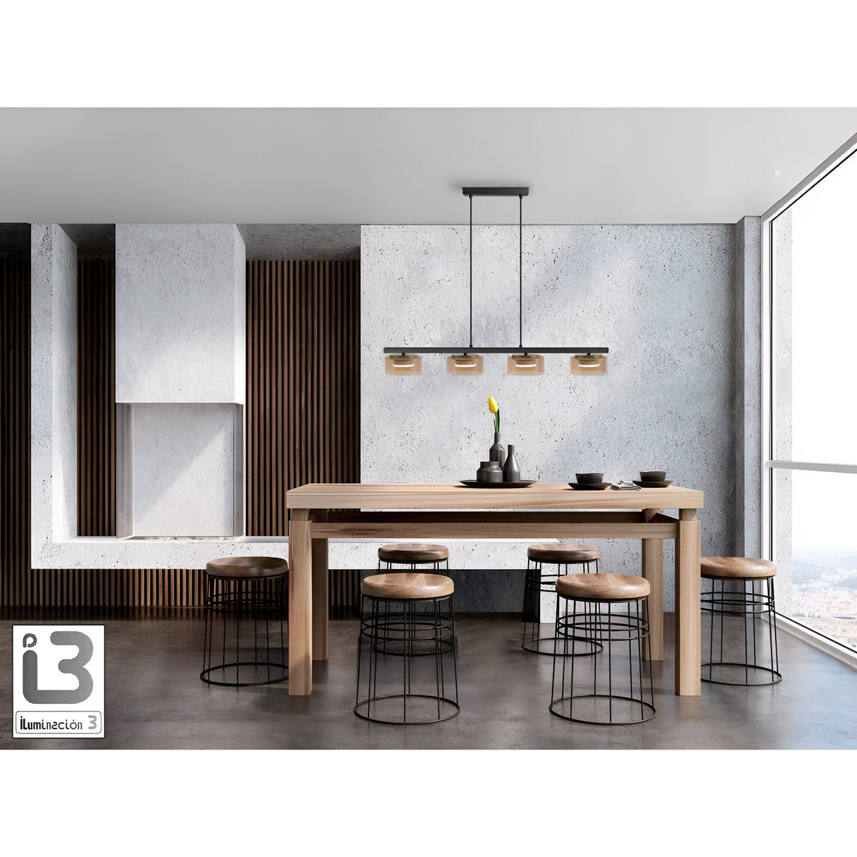 I3 - Olaia 4 Light Island Suspension - Black/Amber