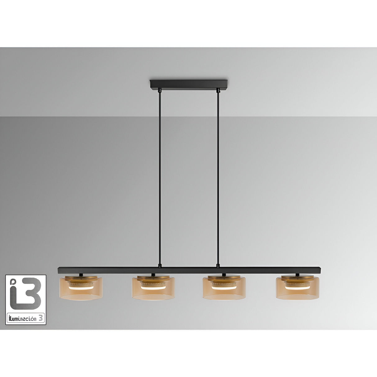 I3 - Olaia 4 Light Island Suspension - Black/Amber
