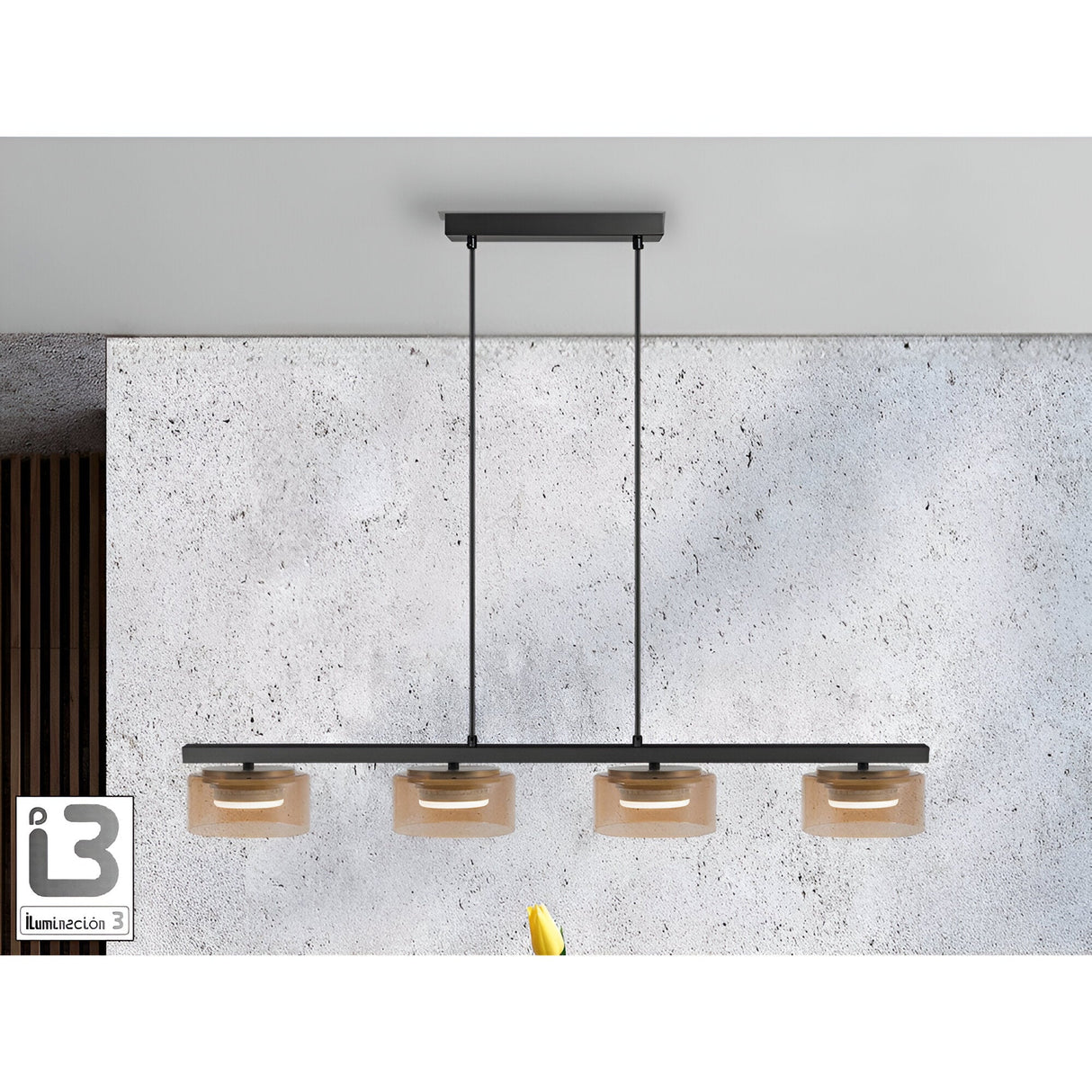I3 - Olaia 4 Light Island Suspension - Black/Amber