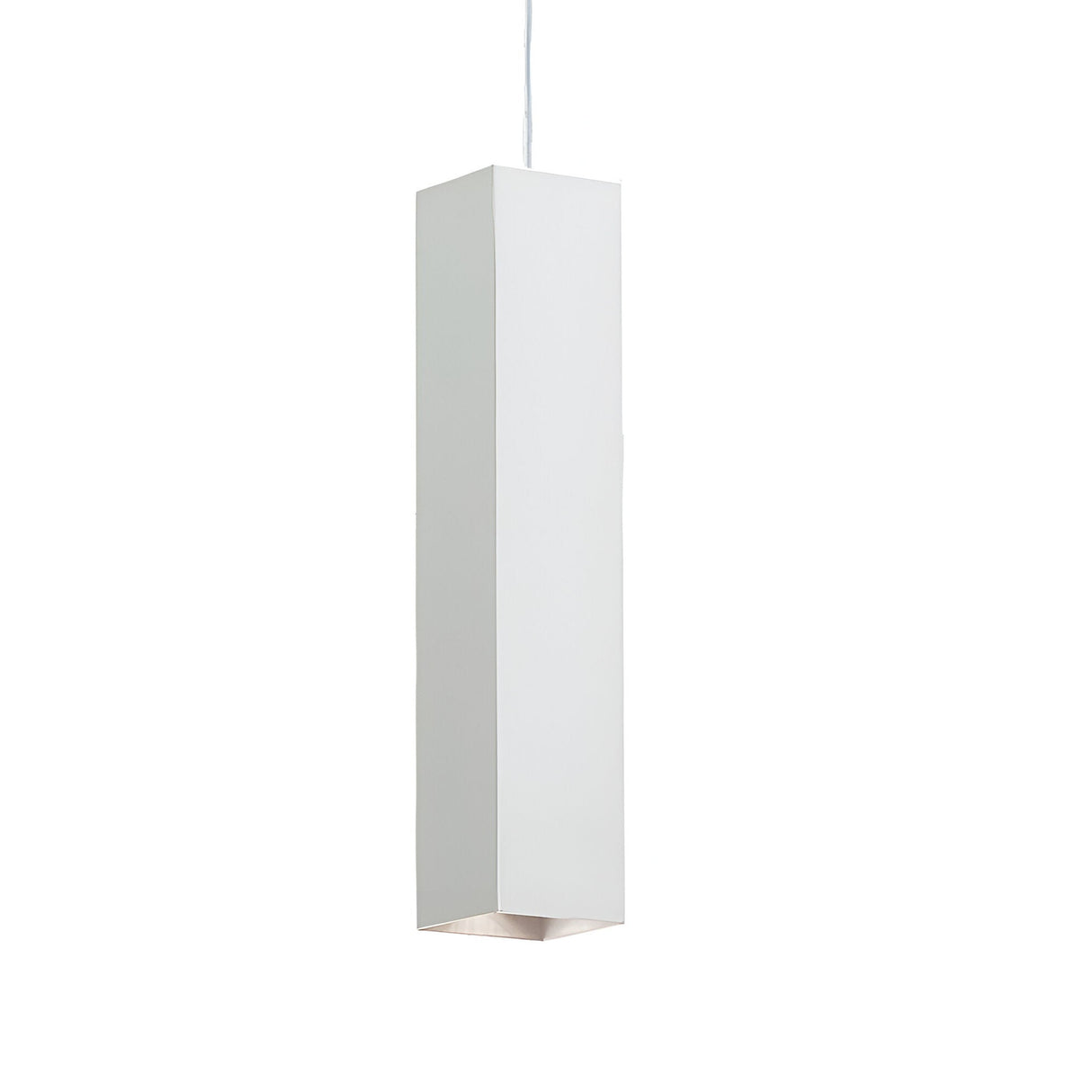 The Emberlux 1 Light Pendant in white is a minimalist, rectangular light that hangs from a cord, perfect for contemporary interiors. It showcases a clean, modern design with sharp edges and a smooth texture. This pendant casts light downward and offers a dimmable feature to create the ideal ambiance.