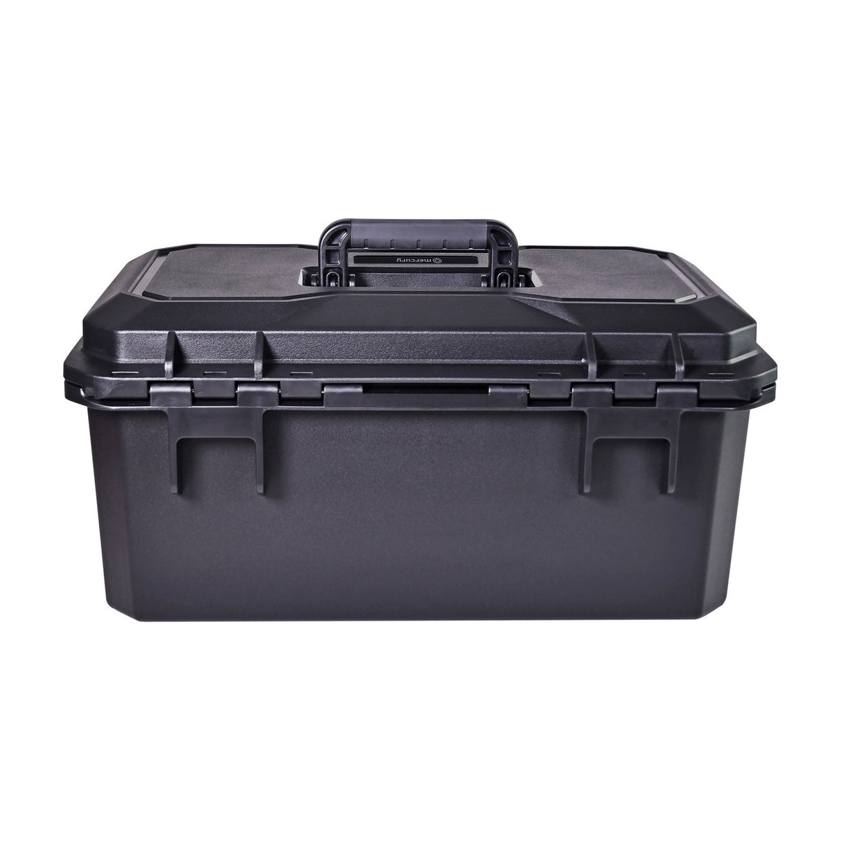 Mercury MTC-46 IP67 waterproof heavy duty equipment case in matte black polypropylene with rubberised carry handle and securing catches, on a white background.