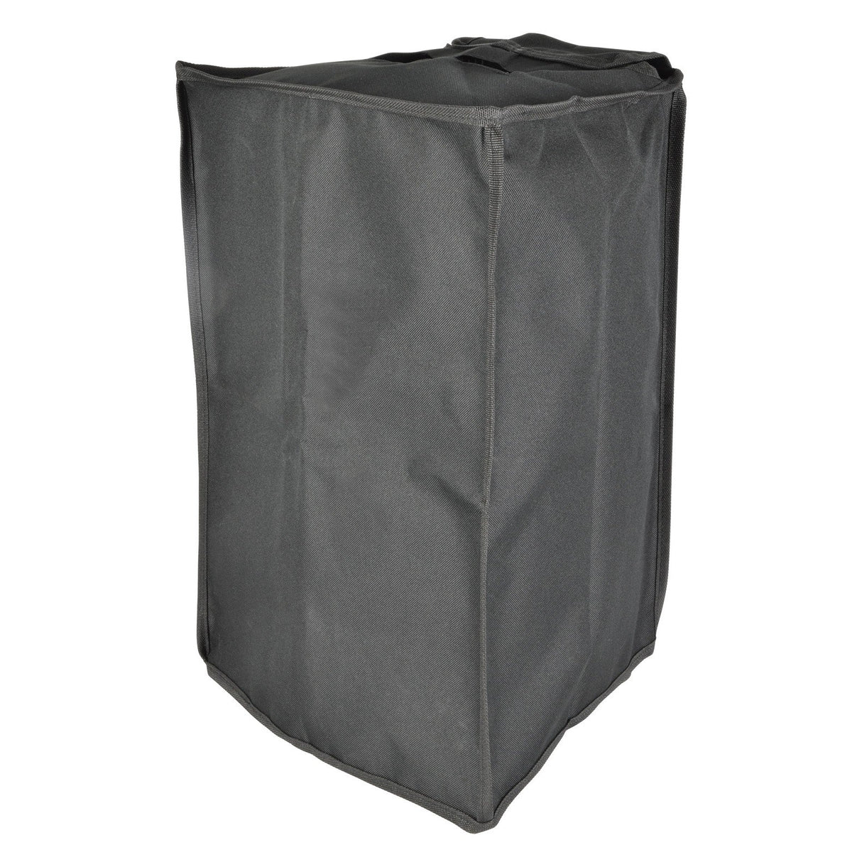 The QTX PAL10 Speaker Slip Cover is a tall, black, rectangular fabric bag featuring a reinforced top edge and carrying handle, designed to fit QTX PAL series equipment and stand upright.