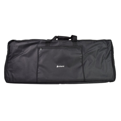 The Chord 61 Key Bag With Backpack Straps is a durable nylon black rectangular keyboard bag that features handles, backpack straps, and a front pocket. The brand name "Chord" appears in small white letters on the pocket, seamlessly blending style with practicality.