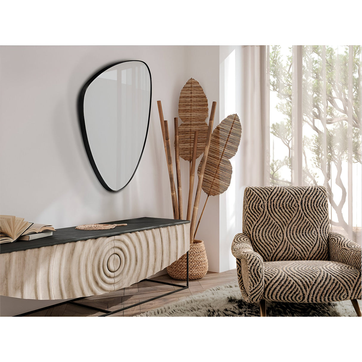 Orio Asymmetrical Wall Mirror Black – 84x55cm