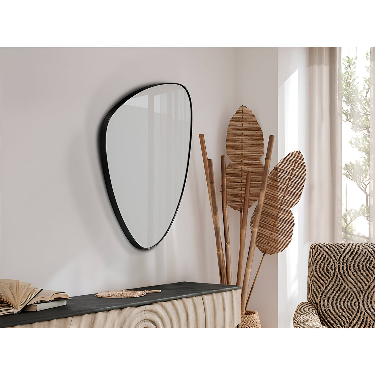 Orio Asymmetrical Wall Mirror Black – 84x55cm