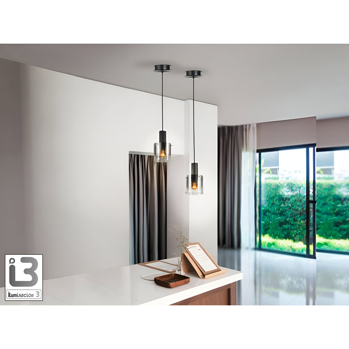 Venize 1 Light Glass Pendant - Smoked Black