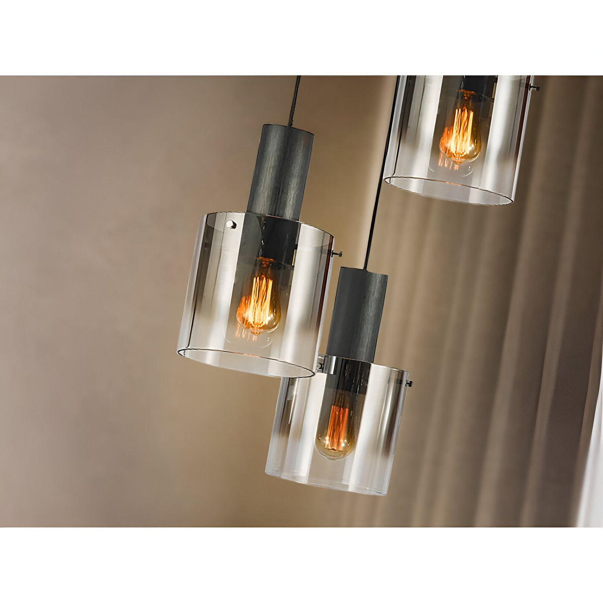 I3 - Venize 3 Light Glass Cluster Pendant Light - Smoked Black
