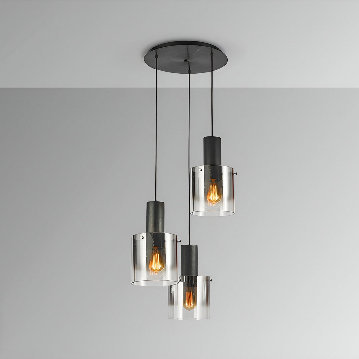 I3 - Venize 3 Light Glass Cluster Pendant Light - Smoked Black