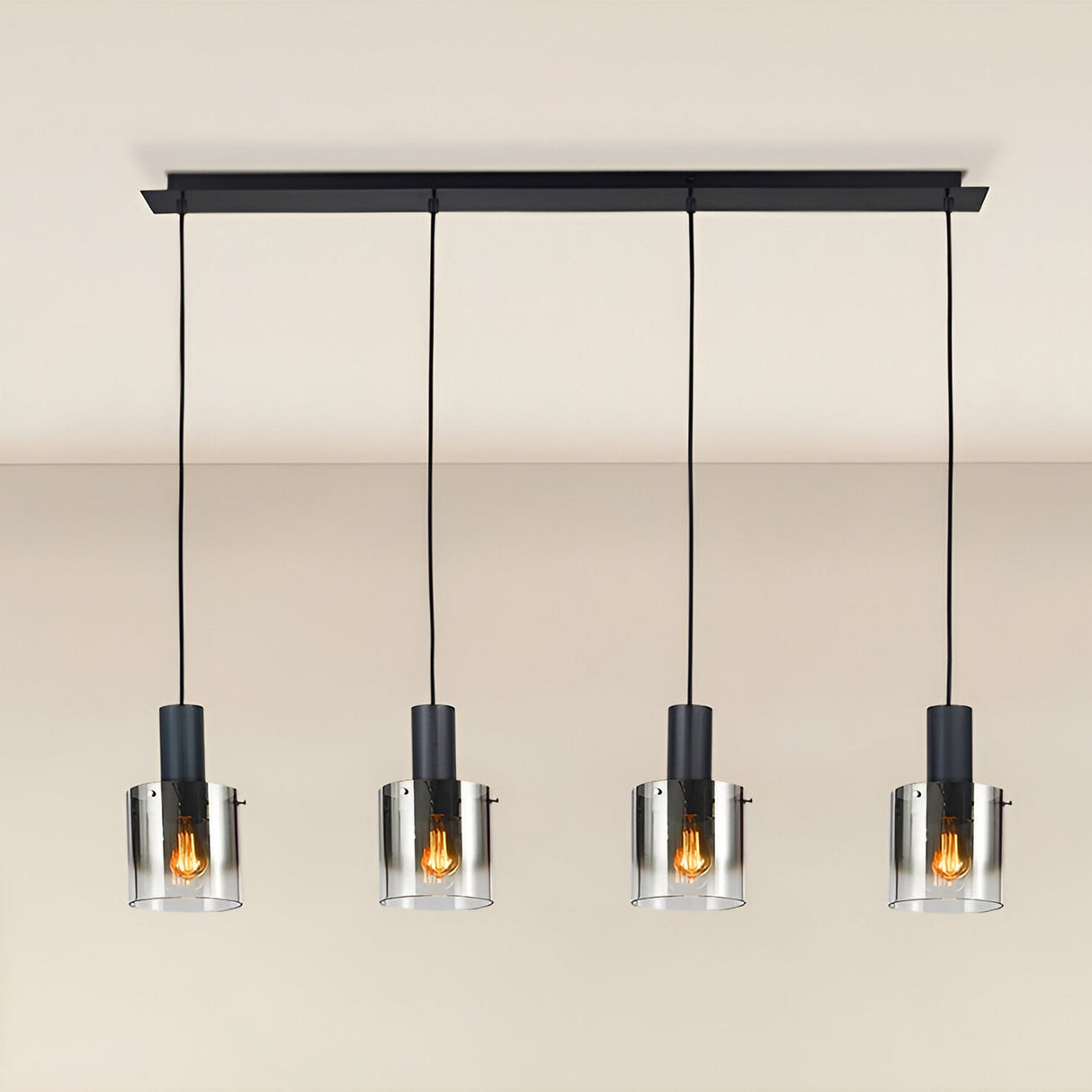 I3 - Venize 5 Light Glass Bar Pendant - Smoked Black