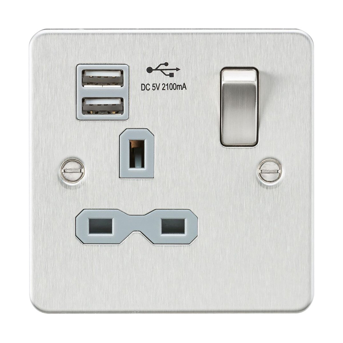 13A 1G SP Switched Socket with Dual USB A+A (5V DC 2.1A shared) - Brushed Brass with Black Insert