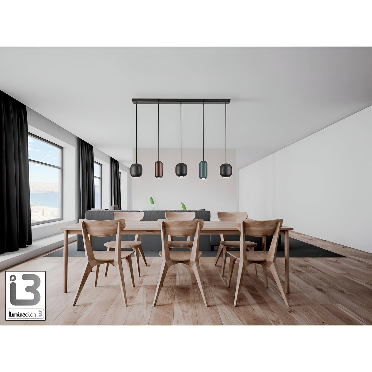 I3 - Nimes 5 Light Bar Pendant - Multicoloured